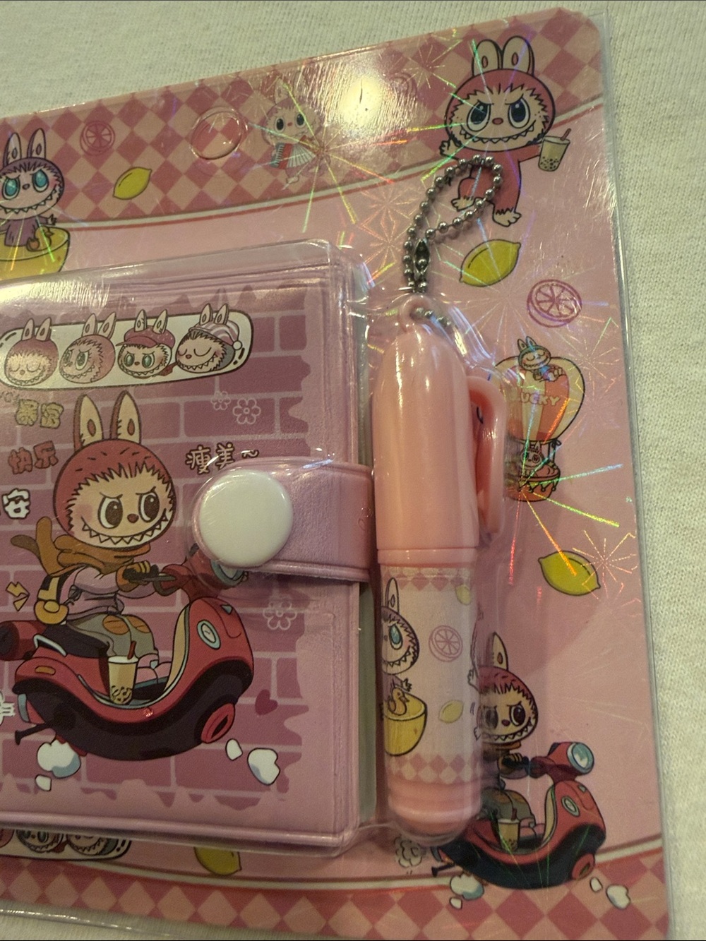 Labubu Pink Mini Paper Notebook Mini Pen Set New - Picture 3 of 4